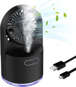 img 4 attached to 💨 Compact Table Mist Fan: toberto Small Desk Fans - Rechargeable USB, 3 Speeds, Refreshing Spray, Portable Mini Fan for Camping, Office, Outdoor - BLACK
