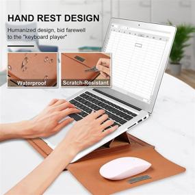 img 2 attached to 🔒 Waterproof PU Leather Laptop Sleeve Case with Adjustable Stand - 13-13.3 inch MacBook, HP, Dell, Lenovo, Asus Notebook (Brown)