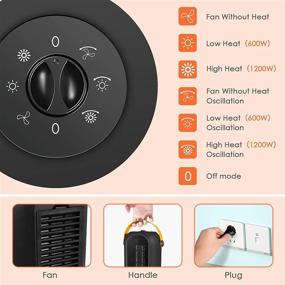img 3 attached to 🔥 High-Efficiency Portable Ceramic Space Heater - 1200W, Fast Heating, Overheat & Tip-Over Protection, Safe & Quiet for Office and Bedroom
