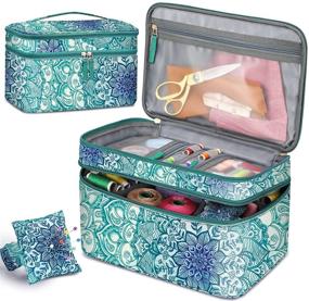 img 4 attached to Emerald Illusions FINPAC Sewing Accessories Storage and Organizer Case: Double-Layer Carrying Bag with Wrist Pin Cushion for Threads, Needles, Embroidery Floss Supplies, Felting Kits