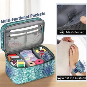 img 2 attached to Emerald Illusions FINPAC Sewing Accessories Storage and Organizer Case: Double-Layer Carrying Bag with Wrist Pin Cushion for Threads, Needles, Embroidery Floss Supplies, Felting Kits