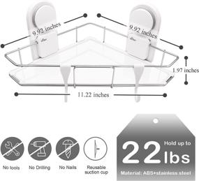 img 1 attached to YIFINY Wall Mounted Shower Caddy with Suction Cups, Corner Shower Basket Organizer with Two Hooks, No-Drill & Removable, for Bathroom & Kitchen, ABS+Stainless Steel - White