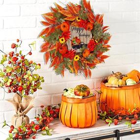 img 3 attached to 🍁 17 Inch MAGGIFT Fall Wreath with Artificial Maple Leaves, Sunflowers, and Pumpkins – Perfect for Autumn Harvest Wall Indoor Outdoor Decorations and Thanksgiving Front Door Display