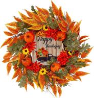 🍁 17 inch maggift fall wreath with artificial maple leaves, sunflowers, and pumpkins – perfect for autumn harvest wall indoor outdoor decorations and thanksgiving front door display логотип