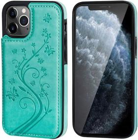 img 2 attached to Vaburs iPhone 12 Pro Max Case Wallet with Card Holder - Embossed Butterfly Pattern PU Leather Flip Cover with Double Magnetic Buttons - Shockproof for Apple iPhone 12 Pro Max 6.7 Inch (Green)