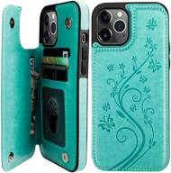 vaburs iphone 12 pro max case wallet with card holder - embossed butterfly pattern pu leather flip cover with double magnetic buttons - shockproof for apple iphone 12 pro max 6.7 inch (green) logo