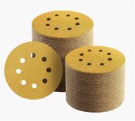 🔪 keeimp 100 pcs 5-inch 8-hole hook and loop sanding discs, assorted grits (60/80/120/220/320) gold sandpaper for woodworking, automotive, or random orbital sander logo