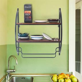 img 2 attached to 🛁 Bathroom Shelf Towel Rack with Towel Bar - 23.6" Wall Mounted 2-Tier Wood Shelves for Bathroom and Kitchen - DAOYIJIAJU