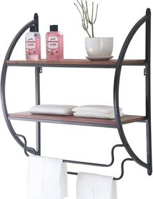 img 4 attached to 🛁 Bathroom Shelf Towel Rack with Towel Bar - 23.6" Wall Mounted 2-Tier Wood Shelves for Bathroom and Kitchen - DAOYIJIAJU