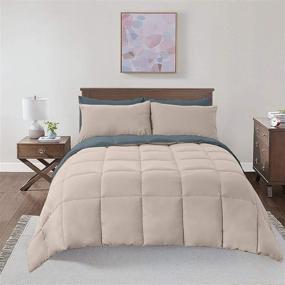 img 4 attached to 🛏️ Royal Hotel Soft and Plush Reversible Down Alternative Comforter - Hypoallergenic Oversized Queen Duvet Insert - Taupe and Navy-Blue