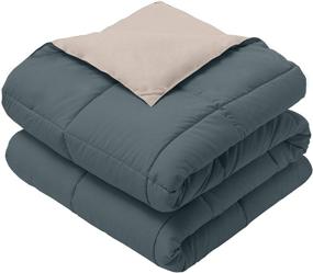 img 1 attached to 🛏️ Royal Hotel Soft and Plush Reversible Down Alternative Comforter - Hypoallergenic Oversized Queen Duvet Insert - Taupe and Navy-Blue