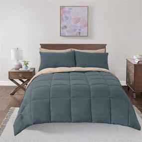 img 3 attached to 🛏️ Royal Hotel Soft and Plush Reversible Down Alternative Comforter - Hypoallergenic Oversized Queen Duvet Insert - Taupe and Navy-Blue