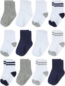 img 4 attached to Cooraby 12 Pairs Classic Non-Skid Crew Socks for Unisex Toddlers in Assorted Colors