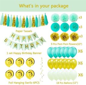 img 3 attached to 🎉 Mint, Gold & Green Birthday Party Decorations - Happy Birthday Banner, Balloons, Paper Pom Poms Flowers, Hanging Swirls, Tissue Paper Tassel Garland - Unique Girls' Birthday Decor