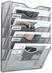 img 2 attached to Klickpick Gray Metal Mesh Hanging File Organizer: 5 Sections for Easy Document and Magazine Storage - Wall Mounted Rack for Office or Home Use