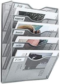 img 1 attached to Klickpick Gray Metal Mesh Hanging File Organizer: 5 Sections for Easy Document and Magazine Storage - Wall Mounted Rack for Office or Home Use