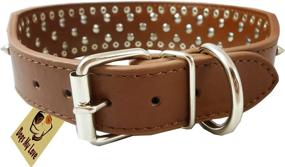 img 2 attached to 🐶 High-Quality 17"-20" Brown Faux Leather Spiked Studded Dog Collar - Perfect for Pit Bulls and Boxers!