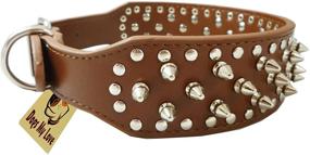 img 1 attached to 🐶 High-Quality 17"-20" Brown Faux Leather Spiked Studded Dog Collar - Perfect for Pit Bulls and Boxers!