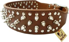 img 3 attached to 🐶 High-Quality 17"-20" Brown Faux Leather Spiked Studded Dog Collar - Perfect for Pit Bulls and Boxers!
