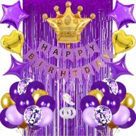 🎉 purple and gold birthday decorations set - perfect for women, girls, boys, kids, men - happy birthday banner, metallic & confetti balloons, crown, curtain - ideal for 1st to 50th birthday celebrations! logo