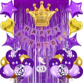 img 4 attached to 🎉 Purple and Gold Birthday Decorations Set - Perfect for Women, Girls, Boys, Kids, Men - Happy Birthday Banner, Metallic & Confetti Balloons, Crown, Curtain - Ideal for 1st to 50th Birthday Celebrations!