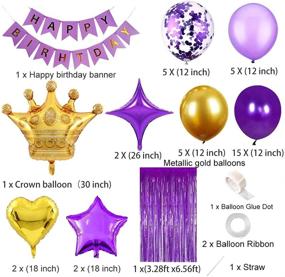 img 3 attached to 🎉 Purple and Gold Birthday Decorations Set - Perfect for Women, Girls, Boys, Kids, Men - Happy Birthday Banner, Metallic & Confetti Balloons, Crown, Curtain - Ideal for 1st to 50th Birthday Celebrations!