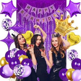 img 1 attached to 🎉 Purple and Gold Birthday Decorations Set - Perfect for Women, Girls, Boys, Kids, Men - Happy Birthday Banner, Metallic & Confetti Balloons, Crown, Curtain - Ideal for 1st to 50th Birthday Celebrations!