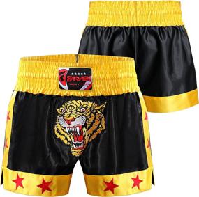 img 1 attached to 🐯 Stylish Muay Thai Shorts: Black Gold Satin with Tiger Embroidery - Perfect for Kickboxing Training