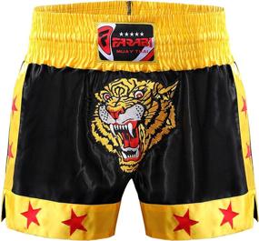 img 4 attached to 🐯 Stylish Muay Thai Shorts: Black Gold Satin with Tiger Embroidery - Perfect for Kickboxing Training