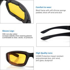 img 2 attached to 🏍️ Highly Protective 3 Pair Motorcycle Riding Glasses - UV Protection, Dustproof, Windproof Sunglasses with Clear, Smoke, and Yellow Lens for Ultimate Outdoor Sports Activities