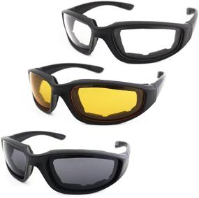 img 4 attached to 🏍️ Highly Protective 3 Pair Motorcycle Riding Glasses - UV Protection, Dustproof, Windproof Sunglasses with Clear, Smoke, and Yellow Lens for Ultimate Outdoor Sports Activities