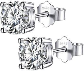 img 4 attached to 💎 Shimmering 925 Sterling Silver Stud Earrings: Elegant Round Clear Cubic Zirconia for Women, Girls, & Men