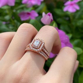 img 2 attached to 💍 Набор обручальных колец SheLoves Double Halo Rose Gold с изумрудным огранкой из CZ камня в серебре 925 - размеры с 5 по 10