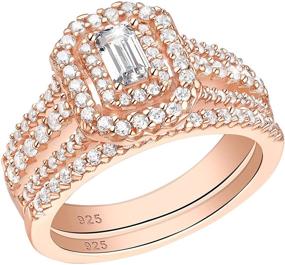 img 4 attached to 💍 Набор обручальных колец SheLoves Double Halo Rose Gold с изумрудным огранкой из CZ камня в серебре 925 - размеры с 5 по 10