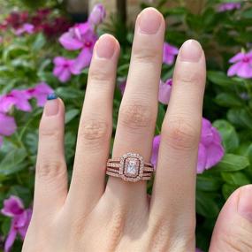 img 1 attached to 💍 Набор обручальных колец SheLoves Double Halo Rose Gold с изумрудным огранкой из CZ камня в серебре 925 - размеры с 5 по 10