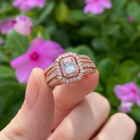 img 3 attached to 💍 Набор обручальных колец SheLoves Double Halo Rose Gold с изумрудным огранкой из CZ камня в серебре 925 - размеры с 5 по 10