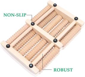 img 1 attached to Двойной деревянный массажер для стоп с шестью рядами роликов: идеальное облегчение от плантарного фасцита и боли в ногах, расслабление мышц с помощью новых массажных инструментов.