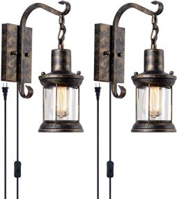 img 4 attached to 🏮 Vintage Rustic Wall Lamps: Antique Lantern Wall Sconce Set in Oil Rubbed Bronze, Perfect Farmhouse Interior Lighting for Bedroom, Bathroom, Living room, and Café - 2 Pack