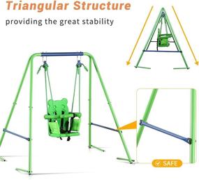 img 3 attached to 👶 Детская качелка YACOOL: набор для игры на улице с ремнями безопасности, якорями и окрашенной порошковой стальной рамой