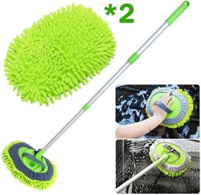 img 4 attached to 🚗 2 in 1 Chenille Microfiber Car Wash Mop Mitt with 46&#34; Aluminum Alloy Long Handle, Car Cleaning Kit Brush Duster, Scratch Free Cleaning Tool Dust Collector Supplies, 2Pcs Mop Head - Yueiehe (Green)