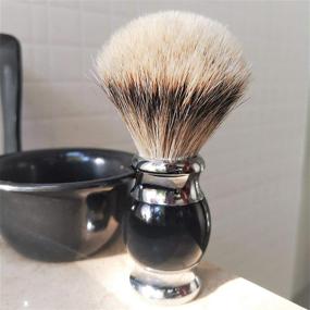 img 2 attached to 🪒 Je&Co Silvertip Badger Hair Shaving Brush - Handmade Fine Resin Handle, Stainless Steel Base (Black)