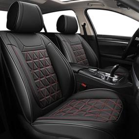 img 4 attached to YUHCS Front Car Seat Covers - 2 PCs Faux Leather Non-Slip Vehicle Cushion Cover Interior Accessories