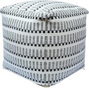img 2 attached to 🔲 Versatile Hand Woven Indoor/Outdoor Polyester Pouf – Stylish Ottoman Footrest for Living Room, Bedroom, and Kids Room – Black White Stripes