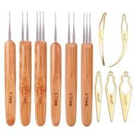 🔒 dreadlock crochet hook set: 11pcs hair locking tools with wooden bamboo handle for hair braids, locs, and weaving crafts - 0.5mm and 0.75mm sizes included logo