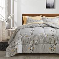 modern gray comforter set queen size for women - 3 piece branch with white and yellow flowers on grey reversible bedding set, ultra soft microfiber - all season logo