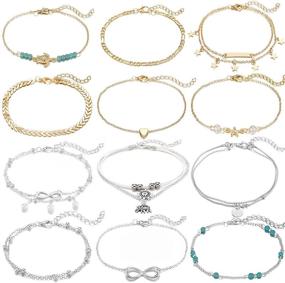 img 4 attached to 🏖️ Starain 12Pcs Cute Ankle Bracelets: Gold and Silver Heart Chain Anklets for Women and Girls - Adjustable Foot Jewelry Set for Beach