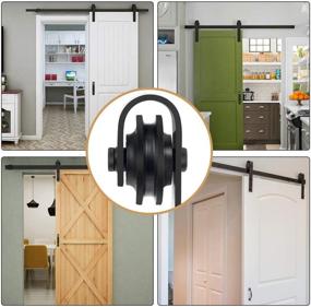 img 2 attached to 🚪 Signstek 6.6 FT Heavy Duty Sliding Barn Door Hardware Kit - Smooth and Quiet Installation with Door Hook and 2 Handles - Fits 1 3/8-1 3/4" Thickness - Black (J Shape Hanger)