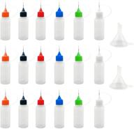 18-pack of 15ml translucent glue bottles with precision tip applicators for diy quilling tools craft art project painting - includes 18 colorful applicator tips and 2 funnels logo