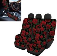 🌹 glenlcwe red rose print car seat covers - stylish bucket bench split sheets + steering wheel cover protector + handbrake & gear shift covers - easy to care logo