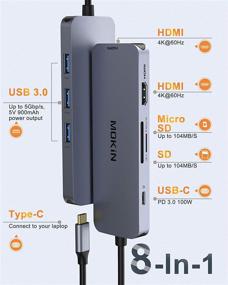 img 3 attached to USB C двойной адаптер HDMI и док-станция для Windows - адаптер USB C с двумя портами HDMI, 3 USB портами, SD/TF, портом PD - совместим с Dell XPS 13/15, Lenovo Yoga и другими